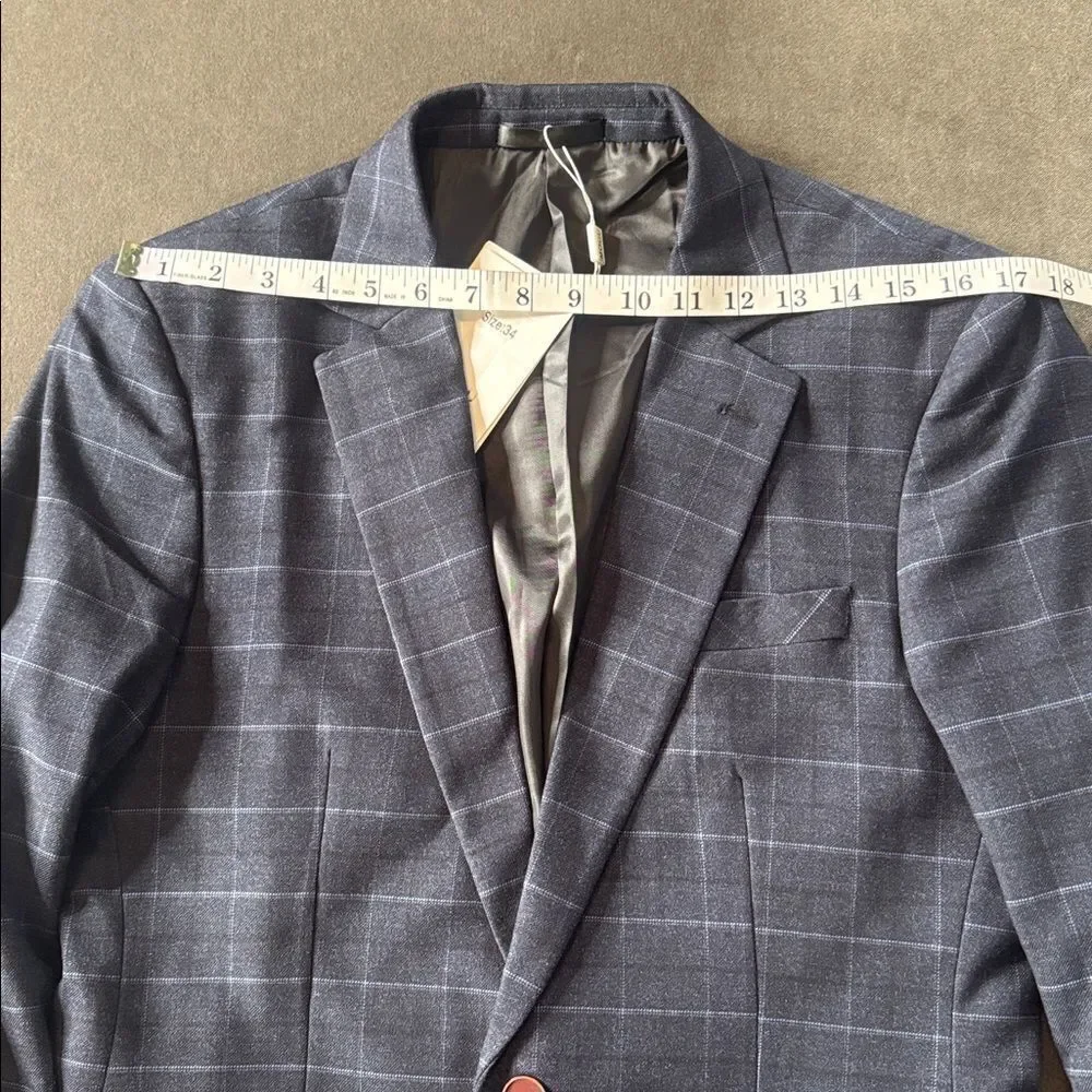 Men’s Dark Blue Plaid 3 Piece Formal Business Suit Jacket 34 Pants 32 NWT